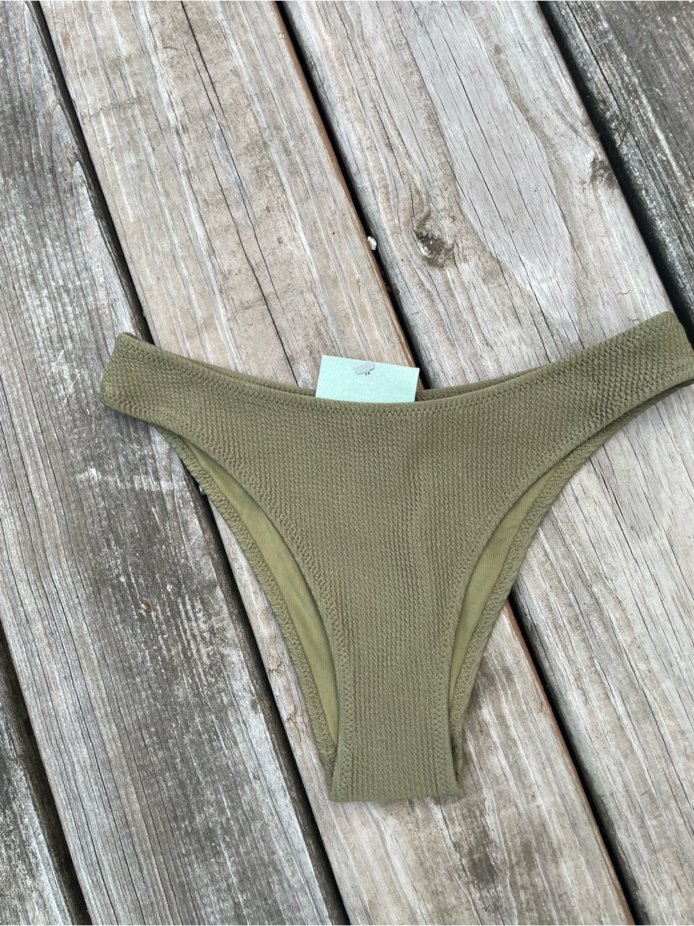 Olive Green Textured Bikini Bottom